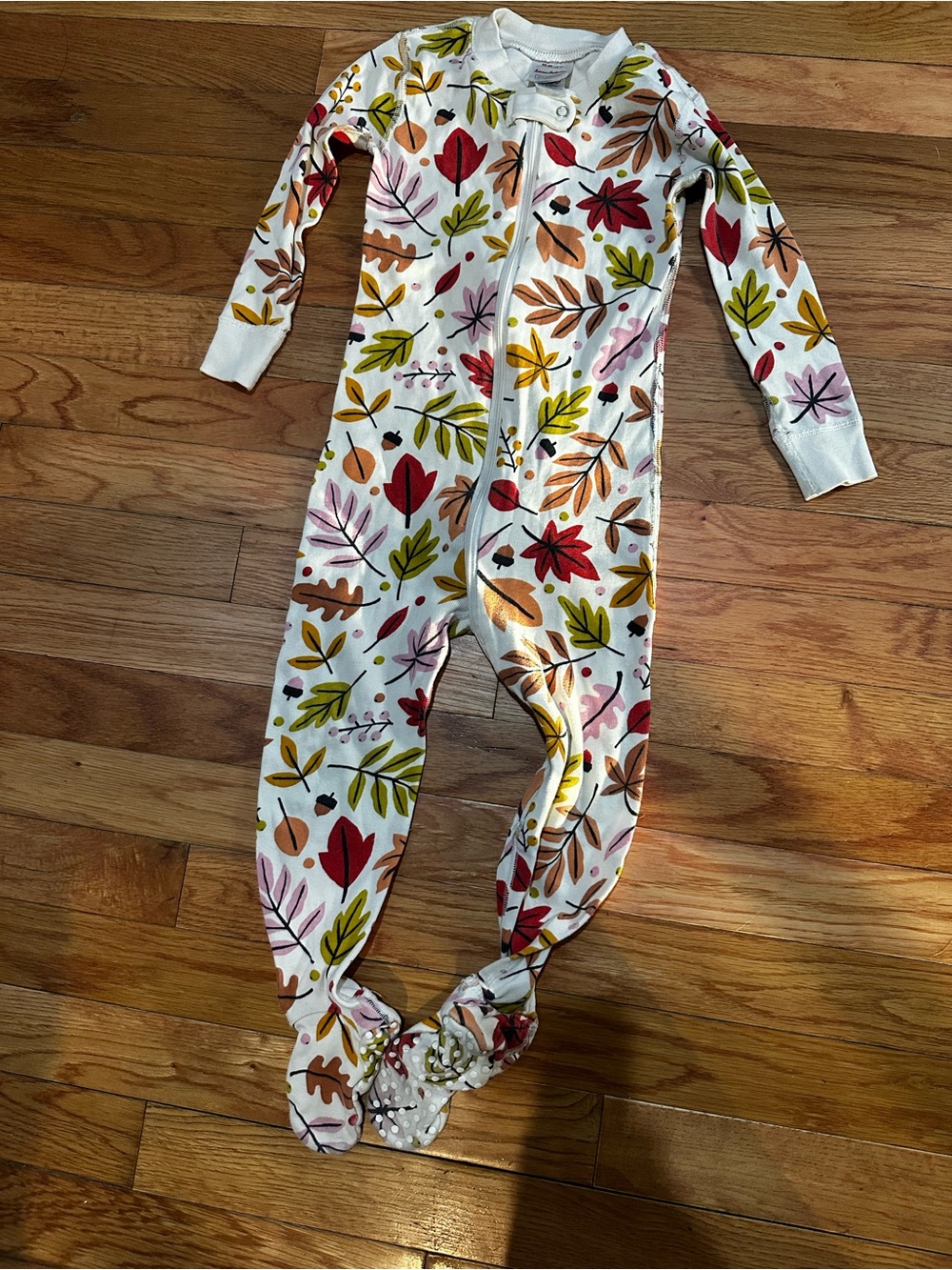 Hanna Anderson Footed Pajamas Fall Leaves Autumn Zip Up Footies 3T